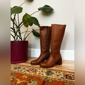Patina Brown Leather Knee-high heeled boots